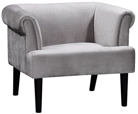 Atlantic Home Collection Charlie Sessel, Armlehnenstuhl mit Massivholzfüßen, Samt, Grau, 74 x 86x 70