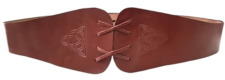 Leonardo Carbone® Mittelalter Miedergürtel Alana mit Triquetra - Ledergürtel Damen, Mittelalter Kleidung Damen, LARP, Karneval, Cosplay, Wikinger Hobbit Kostüme, Karneval - 100% Echtleder Braun