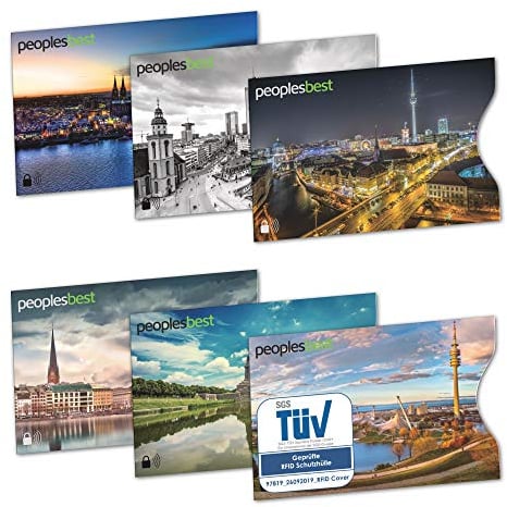 6er Set TÜV geprüfte RFID & NFC Blocker Kreditkarten-Schutzhülle - Stabile EC Kartenhülle gegen Datenklau & unerlaubtes auslesen - 100% Datenschutz Kreditkartenhülle für Damen & Herren (farbig Cities)