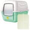 CAT CENTRE Green Large Litter Tray Hooded Toilet Kittens Cats Charcoal Filter Flap Door Scoop Enclosed High-Sided Loo Box with Cream Mat Bundle