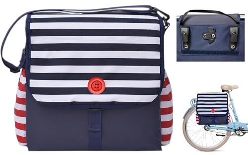 millybo BETSIE Single Fahrradtasche Gepäckträgertasche Gepäckträger Tasche Fahrrad Tasche viele Muster (240.002 Sailor Navy-Red)