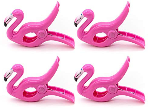 AUEAR Lot de 4 pinces à serviette de plage avec motif flamant rose rose pour patio, piscine de vacances