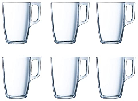 Luminarc Nuevo Set 6 Tazas Desayuno Mugs café de Vidrio para microondas 32cl, Negro