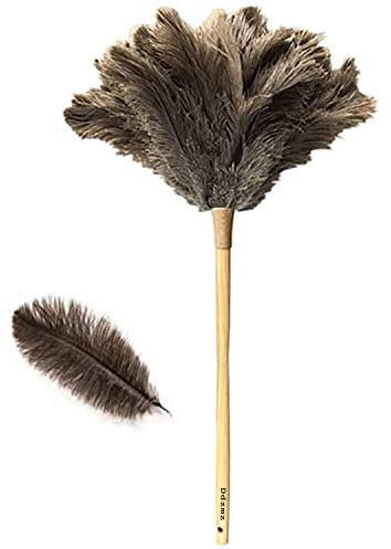 Plumero de Plumas para el hogar, Plumero de Plumas de Avestruz Naturales y auténticas Plumas de Avestruz ecológico Reutilizable Mango Largo Grande de Avestruz Limpieza para ama de casa, Color marrón,