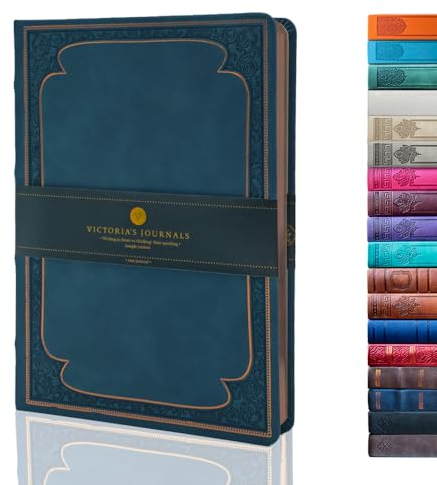 Victoria's Journals Tagebuch, Kunstleder, Vintage, Hardcover, liniertes Notizbuch, altmodisches Reisetagebuch, 14,5 x 20,5 cm, Dunkelblau