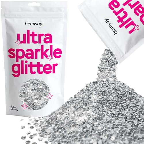 Hemway Ultra-Schein-Glitter - Super Chunky 1/8 0,125 (3 mm) - Handwerk Weinglas Dekoration Hochzeit Blumen Kosmetik Gesicht Augenkörper Nails Hauthaar Festival - 100g - Silber