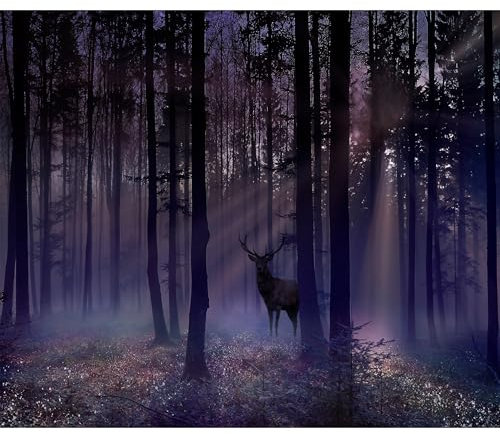decomonkey - Papier Peint Panoramique Foret Nature 350x256 cm - Décoration murale moderne – Tapisserie décorative pour chambre salon - Cerf forêt nature plantes animaux