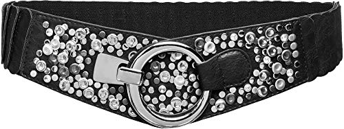 Caspar GU300-N elastischer breiter Damen Stretch Taillengürtel mit Nieten Dekor, Gürtelgröße:78 [für Körperumfang 75-90 cm], Farbe:schwarz