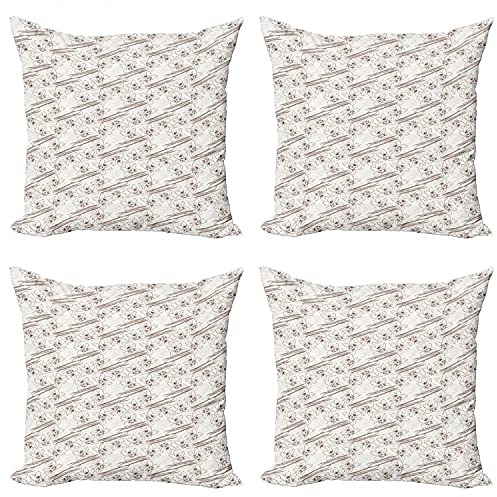 ABAKUHAUS Vanille Kissenbezug Set (4 Stück), Pods und Blumen mit Text, moderner doppelseitiger Digitaldruck, 45 cm, Umber Ivory