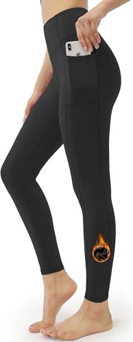 JOYSPELS Womens Fleece Lined Thermal Leggings High Waist Winter Warm Thick Gym Workout Running Yoga Pants for Women with Pockets Black XXL