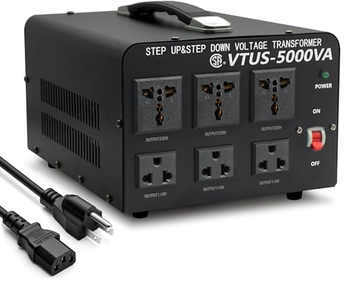 Cantonape Convertidor de transformador de voltaje de 5000 W - Convertidor de subida/bajada de 110-120 V a 220-240 V y de 220-240 V a 110-120 V de servicio pesado - Protección con disyuntor de circuito