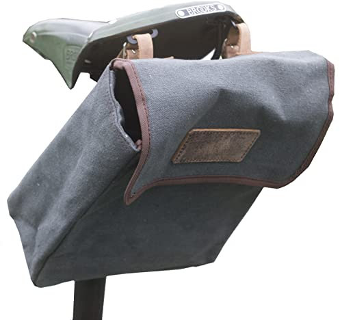 London Craftwork Mittelgroß Canvas + Leder Sattel Lenker Rahmentasche für Fahrrad in Olivgrau (Braun)