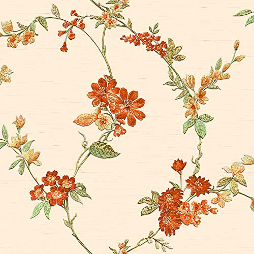 FT221211 Flower Trail Cream & Orange 10M X 0.53M Fabric Touch Collection 2024