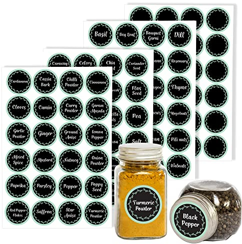 Pack of 96 Black Kitchen Labels for Containers (30 mm) Waterproof Spice Labels for Small Jars Spice Jar Labels Pre Printed for Seeds Bottles and Pantry Storage