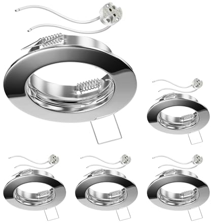 ledscom.de 5 Stück Decken-Einbaurahmen FERE, rund, chrom glänzend (LED/Halogen/MR16/50mm) inkl. GU5.3 Fassung