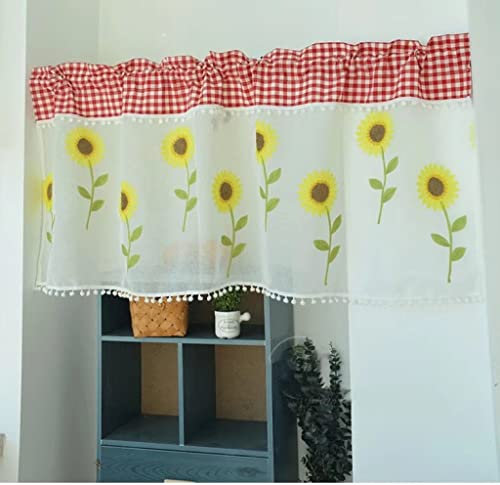 Devola Plaid Spleißen Garn Vorhänge botanisches Blumenmuster Scheibengardine tranparente Besticke Bistrogardine Pastorale Kurzgardine Küchengardine HxB 60x200cm Stangendurchzug Sonnenblume 1er Pack