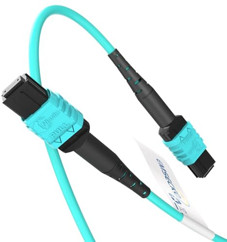 EMSECKO 10M OM3 Multimode LSZH MPO-MPO Patchkabel für FTTH, QSFP+ Transceiver MTP-kompatibles Verkabelungssystem - 8-adrig, Buchse Typ B, Aqua-Farbe