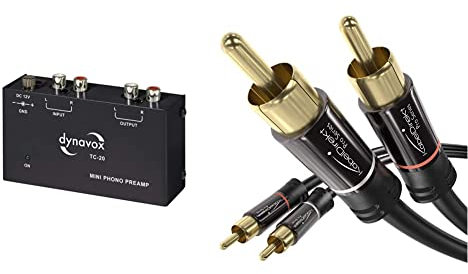 Dynavox TC-20 Phono-Vorverstärker, kompaktes Metall-Gehäuse, für Plattenspieler mit MM-Abtast-Systemen, schwarz, 10.5x6.5x3.2cm & KabelDirekt - Cinch Audio Kabel - 1m