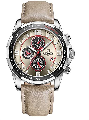 Naviforce Sportuhren für Herren, analog, Quarz, Chronograph, Lederarmband