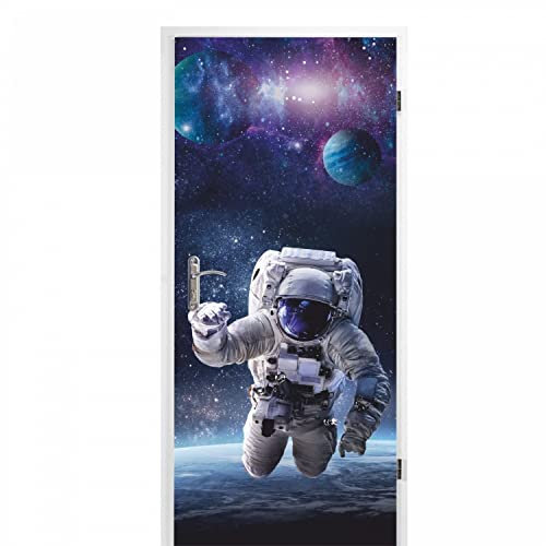 nikima Schönes für Kinder selbstklebendes Türbild - Astronaut 0,9 x 2 m (16,66 €/m²) - Türtapete Türposter Klebefolie Dekorfolie Weltall Erde Planet
