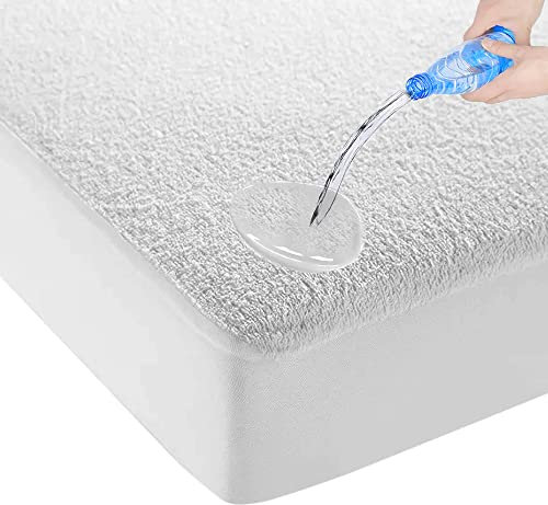 Waterdichte Matrasbescherm 200x220 cm - Molton Hoeslakenbadstof - Antibacteriëel - Rondom Elastiek - Wit - Waterdichte Matras Beschermer Incontinentie Matrasbeschermer - 200cm x 220cm