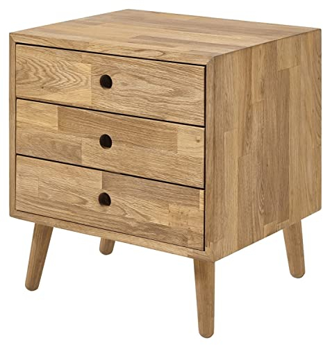 Home4You Kommode - Braun - Eiche massiv geölt - B 42 cm - 3 Schubladen