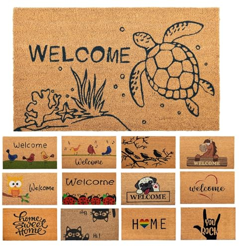Fußmatte Kokosfaser Schildkröte - 70x40cm - Willkommens Fussmatte mit Antirutsch PVC & Kokos Oberfläche - für Hauseingänge, Flure, Außentüren, Wohnaccessoires - Schlichtes Originaldesign