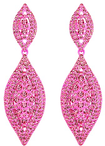 EVER FAITH Damen Ohrringe Österreichische Kristall Hochzeit Braut Charm 2 Blatt Drop Baumeln Ohrstecker Hot Pink