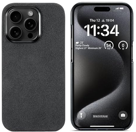 TYXDKJ Alcantara Hülle für iPhone 15 Pro, Handgemachte Halb Wrapped Synthetische Wildleder Hülle, Kompatibel mit Magsafe Wireless Charging (Schwarz)
