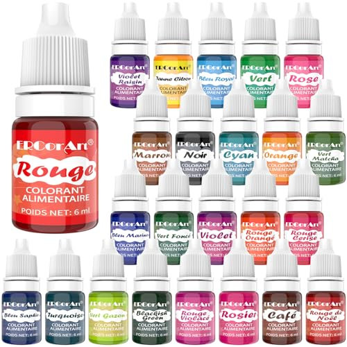 Colorant Alimentaire - 24 Couleurs Hautement Concentrées Colorant Alimentaire Naturel, Colorant Alimentaire Liquide pour Decoration Gateau Anniversaire, Oeufs Bio, Number Cake, Pate a Sucre - 6 ml