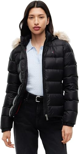 Tommy Jeans Damen Pufferjacke Basic Hooded Down Jacket mit Kapuze, Schwarz (Black), M
