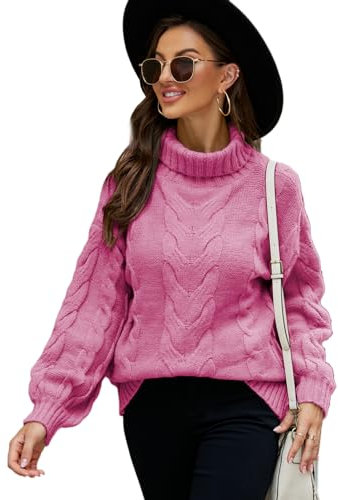 Smilice Dolcevita da donna tinta unita con maniche a campana e dolcevita, fucsia, M