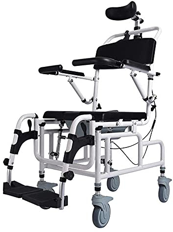 Suuim Toilettenstuhl, Dusch-Toilettenstuhl, Multifunktionsstuhl, hochklappbare Armlehnen und Fußstützen, Sitz nach hinten neigbar, verstellbare Kopfstütze, Schwarz