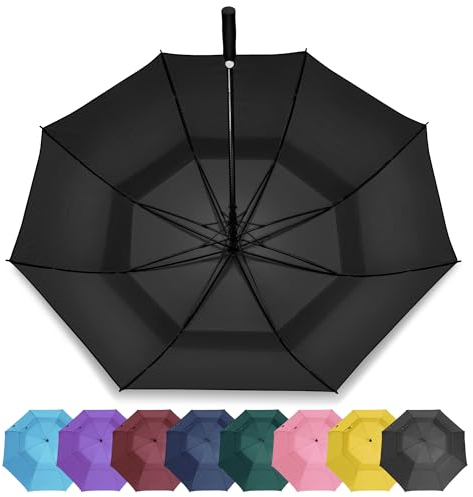 ZOMAKE Paraguas Antiviento L,Paraguas Hombre Grande Golf 54 inch,paraguas Gigante Fuerte Y Resistente Para Viajar(Negro)