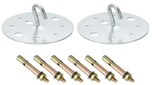 PATIKIL 229lbs 100mm Steel Ceiling Hooks, 2pcs Ceiling Fan Hook Pad Eyes Plate Wall Hanger Hardware with Mounting Screws for Hanging Lamp Plant Baskets
