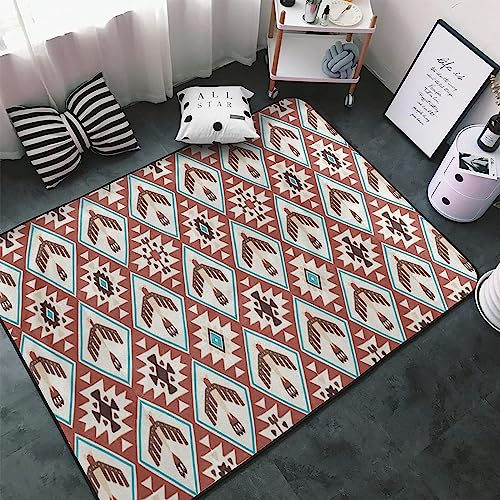 3D Rot-Blauer Indianischer Adler Kinder Jungen Teppich Schlafzimmer Dekorativ Kinderzimmer Wohnzimmer,Matten Krabbelmatte Modern Weichem Flanell Kinderteppiche Waschbar 70,8 X 110,2 Zoll -3P2T-O9N