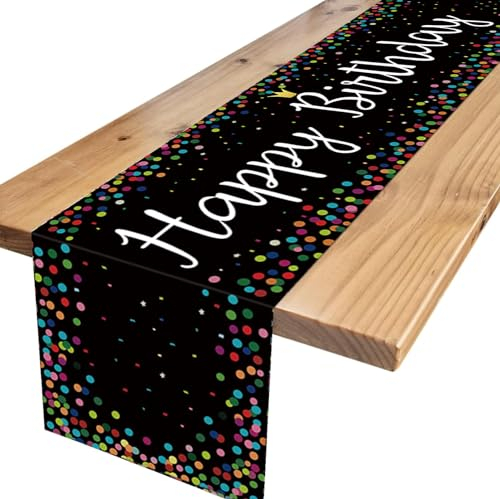 ALEGRE® Happy Birthday Tischläufer Geburtstag Schwarz, Tischdecke Geburtstag Mädchen Jungen, Happy Birthday Tischdecke Tisch Deko, Tischdekoration für Frauen Männer Geburtstag Dekoration (33×183cm)