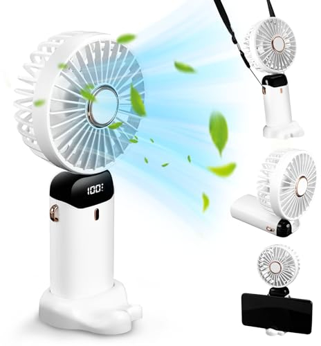 Rubessia Mini Ventilador de Mano de 5 Velocidades, 3000mAh Recargable Ventilador Portátil USB Eléctrico, Plegable Mini Ventilador Silencioso, para el Viajes, Exterior, Oficina, Hogar