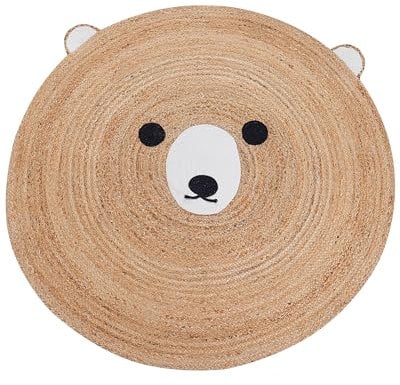 Teppich Jute Rund ø 120 cm Kinder Dekoratives Bärenmuster Beige Kosalar