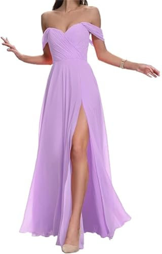 SAMHO QXYMA253 - Vestidos de dama de honor para mujer, con hombros descubiertos, de gasa, para graduación, formal, para invitada de boda, Lila, 54