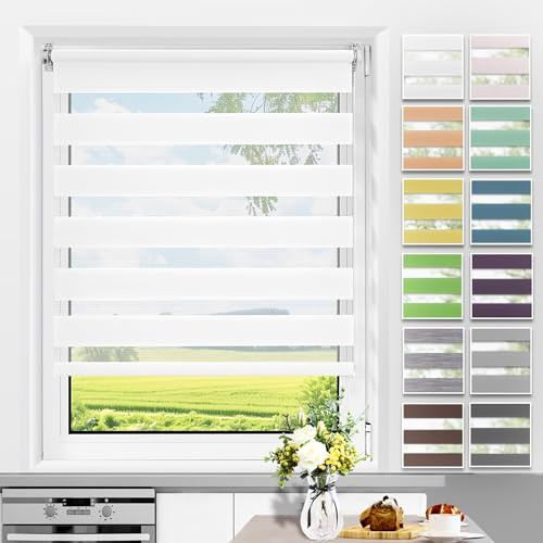 Allesin Doppelrollo Klemmfix ohne Bohren & mit Bohren, Duo Rollos für Fenster und Tür, Klemmrollo Fensterrollo lichtdurchlässig Sichtschutz, B70 x H190cm (Stoffbreite 70cm) Weiß