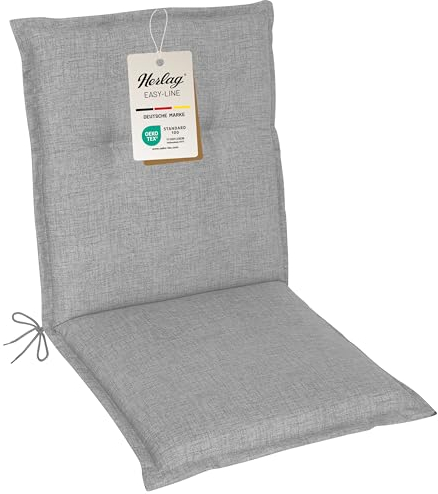 Herlag Gartenstuhlauflage Emma Niederlehner 108x50cm | Wasserabweisende Sitzauflage für Gartenstühle | UV- & Fleckschutz | Bequemes Stuhlpolster 5cm | Pflegeleichte Easy-Line | Öko Tex 100 | Grau