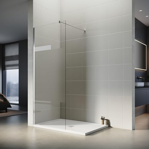 SONNI 1200x2000mm Walk in Duschwand teilsatiniert Duschabtrennung-inklusive 1500x900mm Quadratische Duschtasse und Ablaufgarnitur-8mm ESG Nano Glas