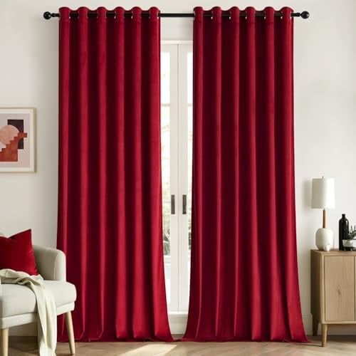 Woaboy Velvet Curtains for Living Room W 90 x L 90 2 Panels Red
