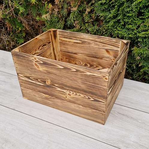 Générique Caisses en Bois Massif pour Rangement et Déco – Lot de 2 à 12 – 40x30x25 cm – Effet Brûlé Unique – Empilables – Style Vintage, Rustique, Industriel (1, Effet brûlé)