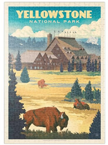 MyPuzzle Yellowstone National Park: Old Faithful Inn Bisons, Vintage Poster - Premium 500 Teile Puzzle - MyPuzzle Sonderkollektion von Anderson Design Group