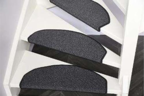 Stofftreff Santi Stufenmatten halbrund 15er Set, Selbstklebend Treppenstufenschutz 65 x 25 x 4 cm Anthrazit meliert