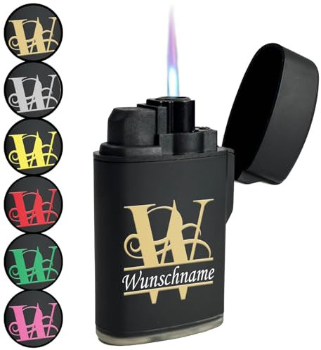 geschenke-fabrik.de - personalisiertes Feuerzeug mit Wunschname & Initialen - Sturmfeuerzeug mit UV-Druck - nachfüllbar - personalisiertes Geschenk für Männer zum Geburtstag Weihnachten Gravur