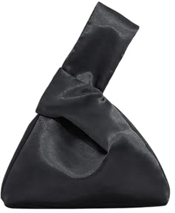 GRUMOTA Clutch-Handtasche aus Satin, klein, Knoten, Abend-Handtasche für Damen, Schwarz