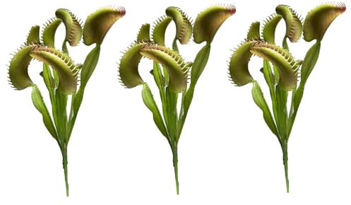 Venus Flytrap, 3pcs 15,8 Zoll künstliche Venus-Fliegenfalle, lebensechter 8-Kopf-Venus-Fliegenfalle-Kostüm, wiederverwendbare Kunstpflanzen für Bürohaus Vase Garden